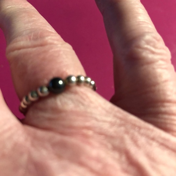 NWOT-Sterl. Silver/Black Onyx 2 Stretch Bead Rings - Picture 2 of 5